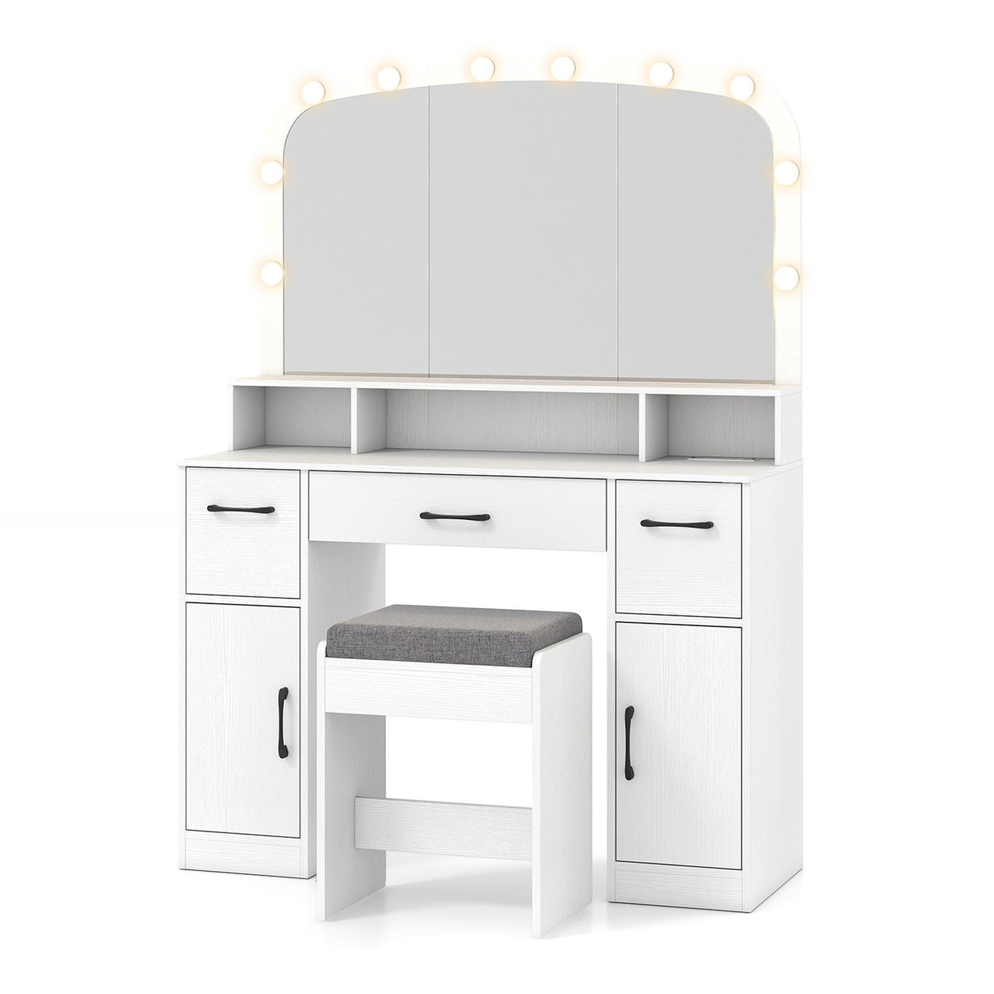 Vanity Desk Makeup Table with Stool 3-Color Lights and Charging Station, White Makeup Vanities at Gallery Canada