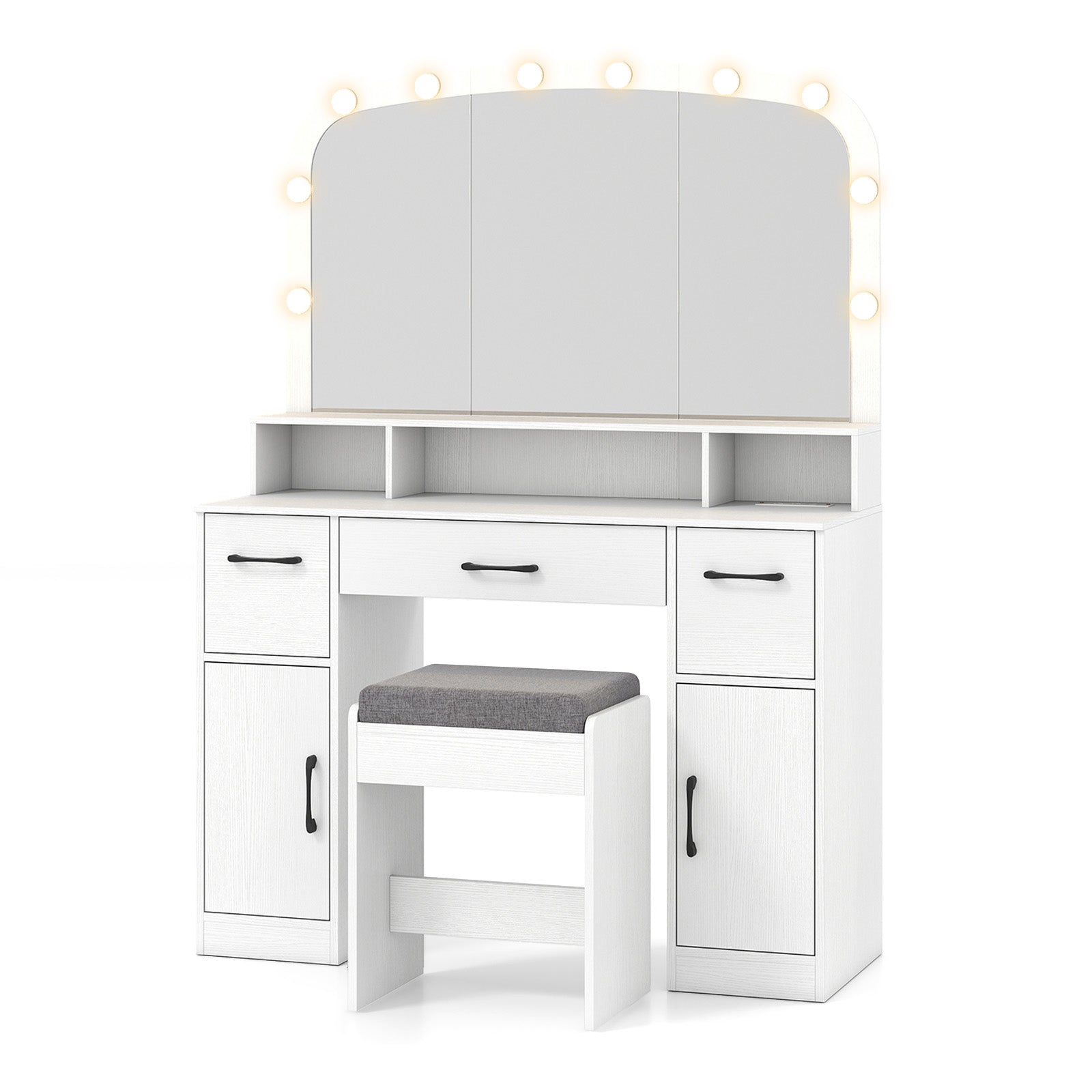 Vanity Desk Makeup Table with Stool 3-Color Lights and Charging Station, White Makeup Vanities at Gallery Canada