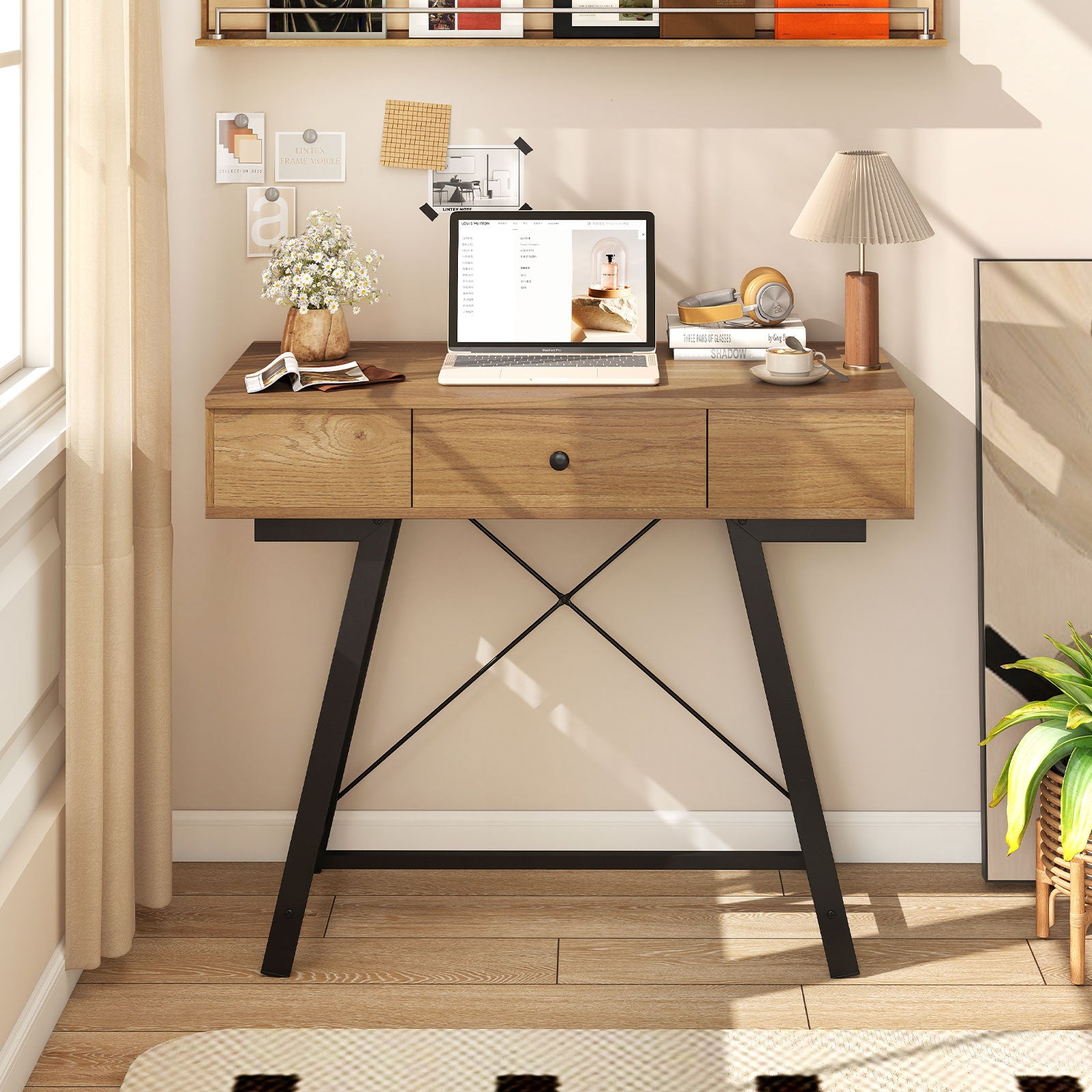 Vanity Desk with Flip Top Mirror Makeup Dressing Table, Rustic Brown Makeup Vanities at Gallery Canada