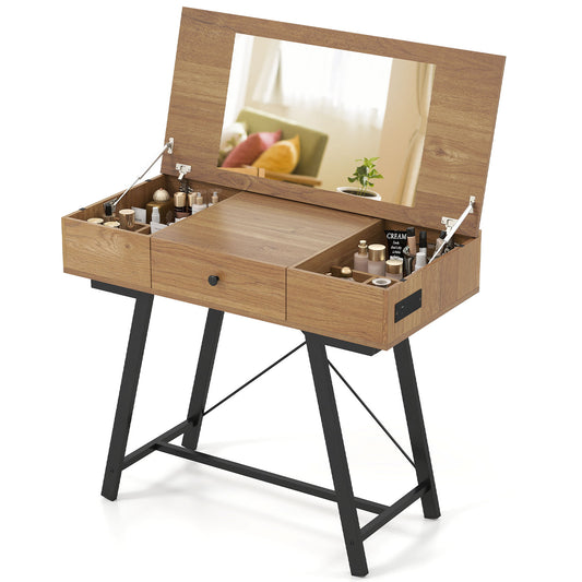 Vanity Desk with Flip Top Mirror Makeup Dressing Table, Rustic Brown Makeup Vanities Rustic Brown at Gallery Canada