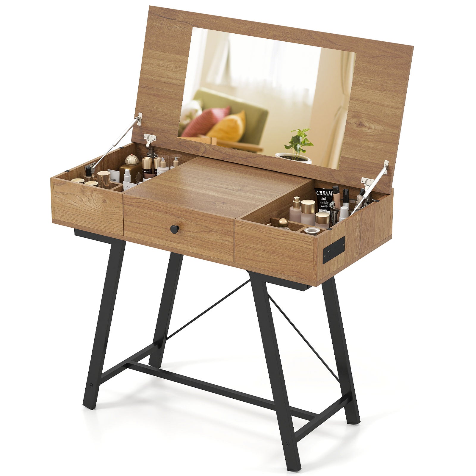 Vanity Desk with Flip Top Mirror Makeup Dressing Table, Rustic Brown Makeup Vanities at Gallery Canada