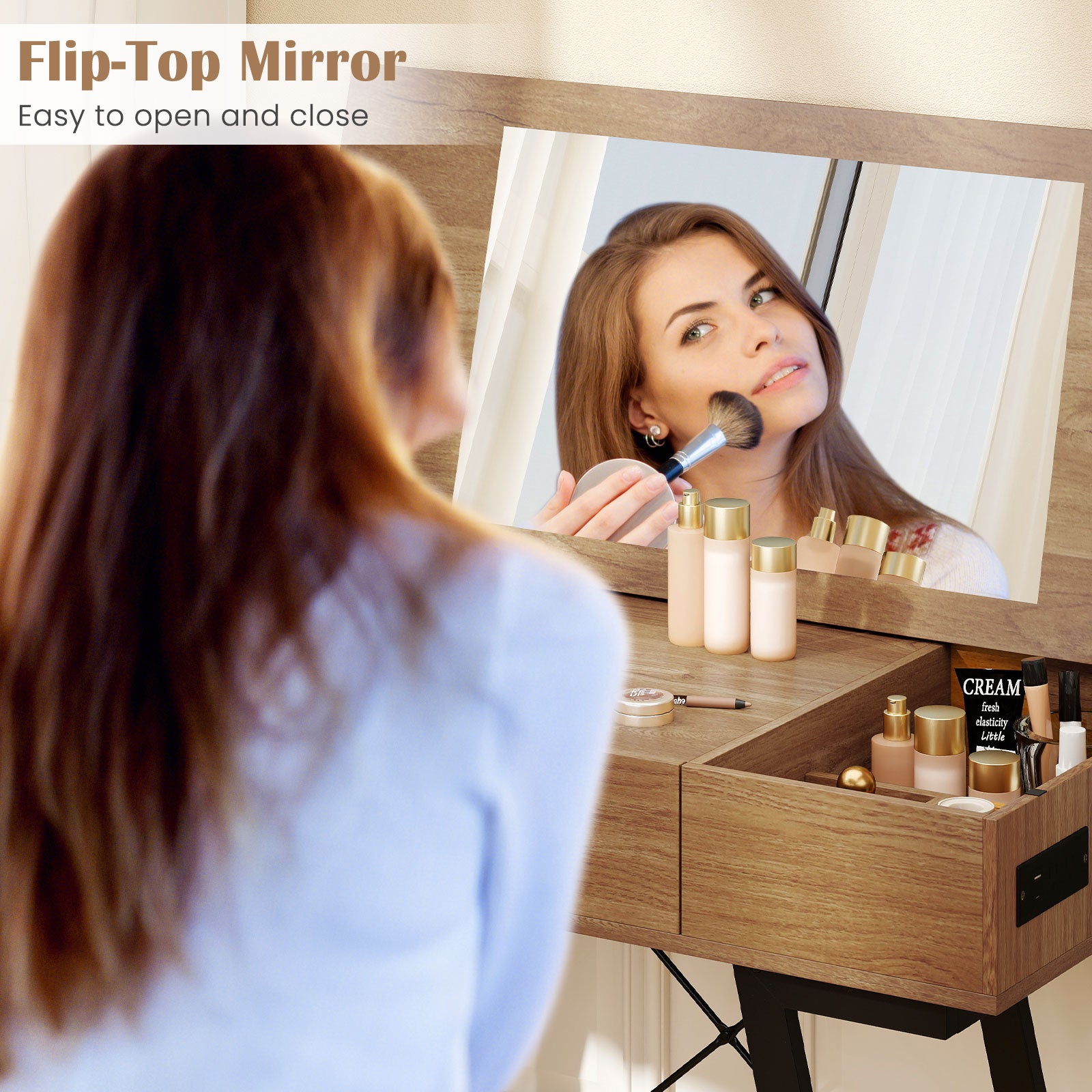 Vanity Desk with Flip Top Mirror Makeup Dressing Table, Rustic Brown Makeup Vanities at Gallery Canada