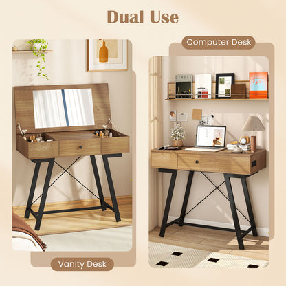 Vanity Desk with Flip Top Mirror Makeup Dressing Table, Rustic Brown Makeup Vanities at Gallery Canada