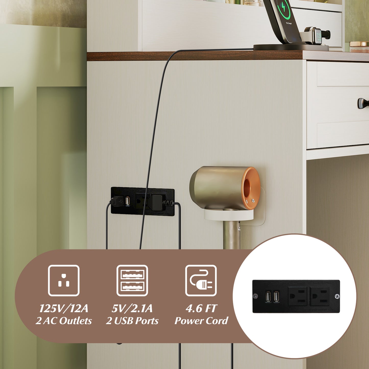 Vanity Desk with Mirror and Lights Farmhouse Makeup Dressing Table, White Makeup Vanities at Gallery Canada