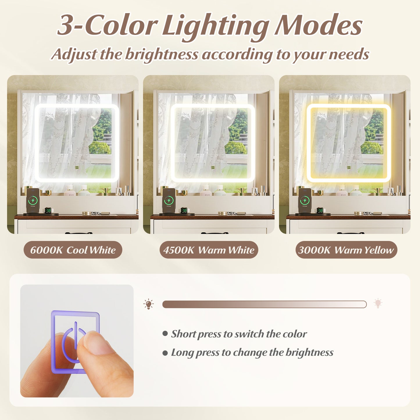 Vanity Desk with Mirror and Lights Farmhouse Makeup Dressing Table, White Makeup Vanities at Gallery Canada