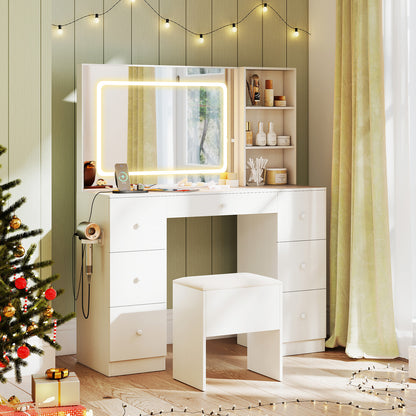 Vanity Desk with Mirror and Lights Makeup Dressing Table Vanity Table and Stool Set, White Makeup Vanities at Gallery Canada