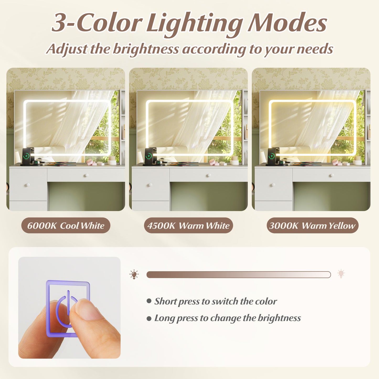 Vanity Desk with Mirror and Lights Makeup Dressing Table Vanity Table and Stool Set, White Makeup Vanities at Gallery Canada