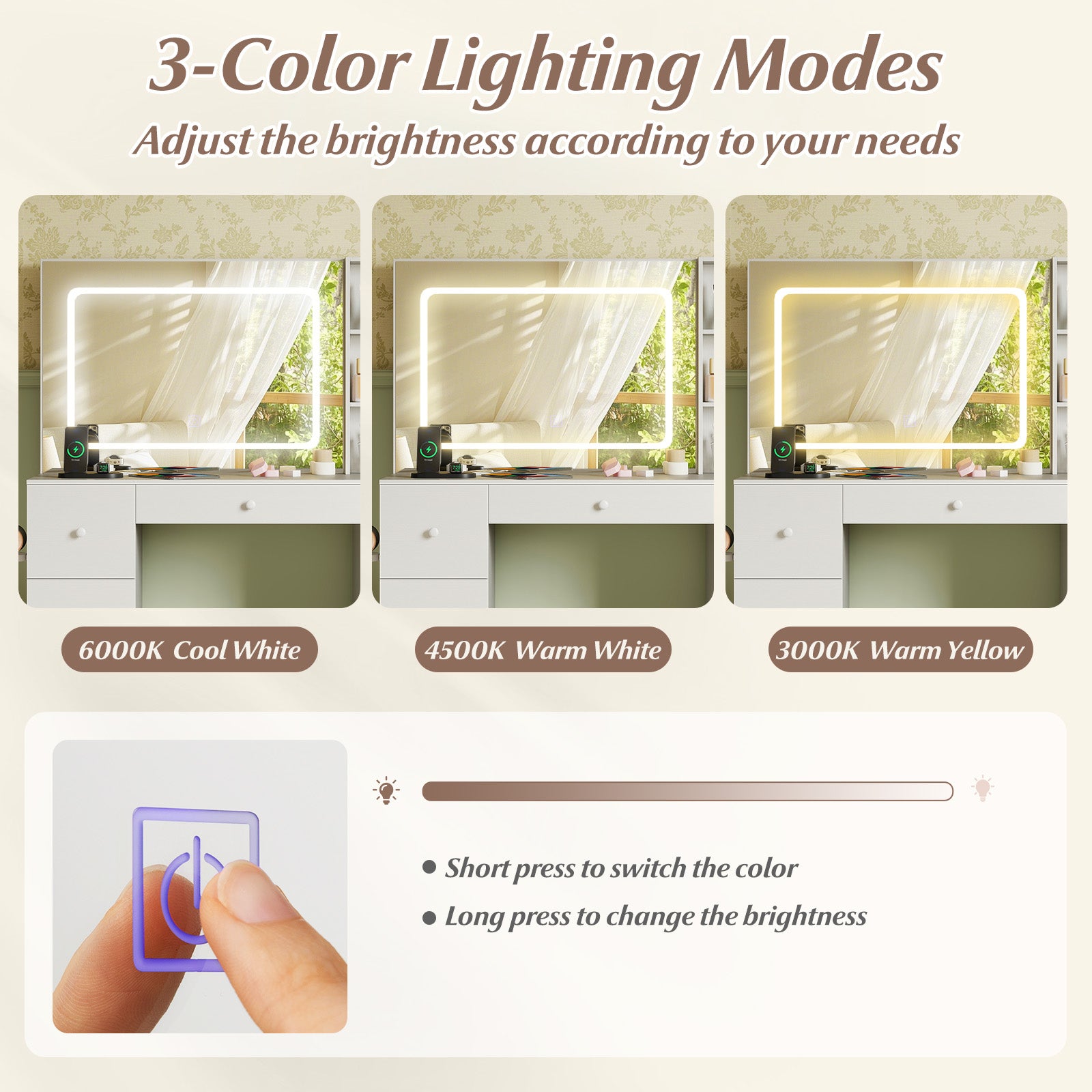 Vanity Desk with Mirror and Lights Makeup Dressing Table Vanity Table and Stool Set, White Makeup Vanities at Gallery Canada