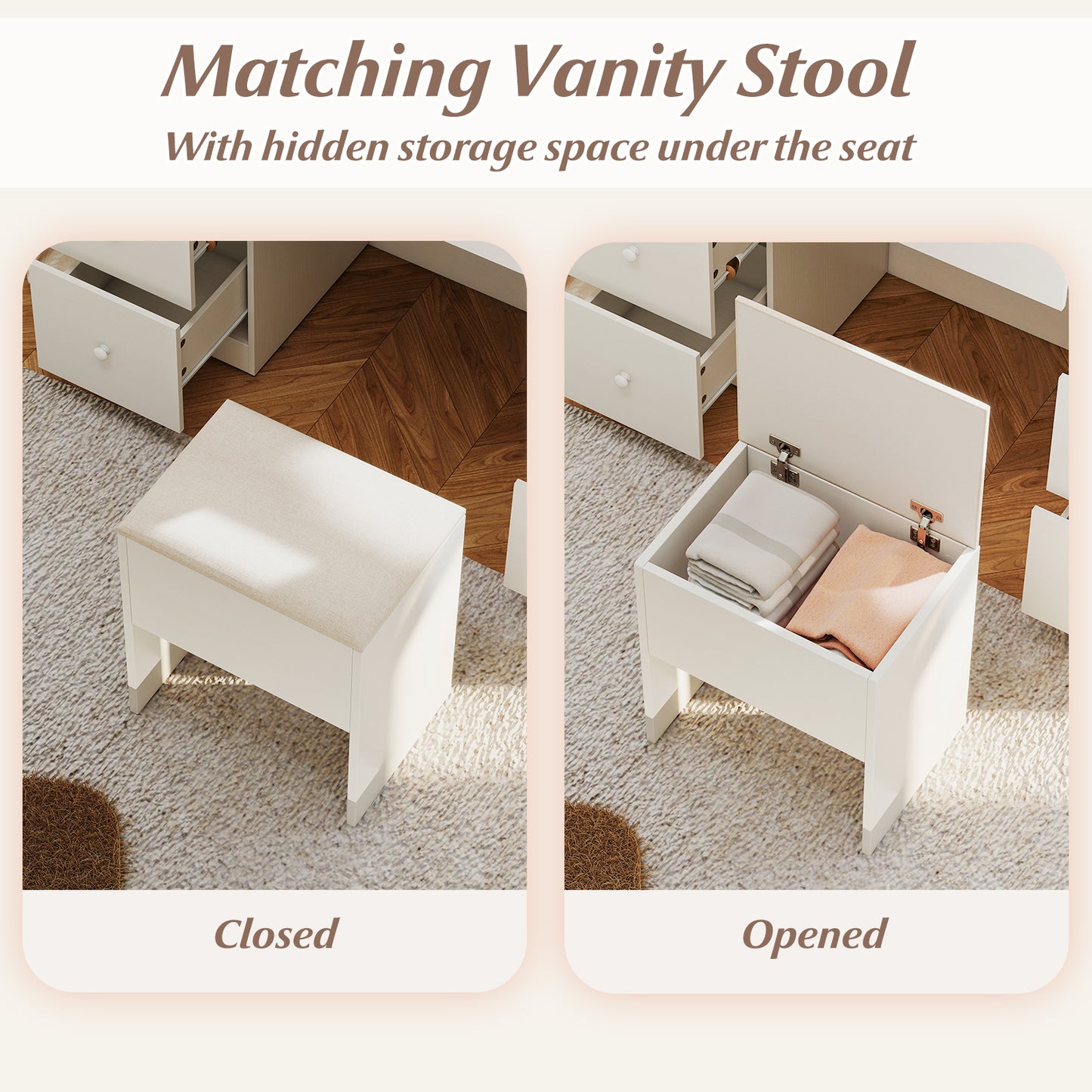 Vanity Desk with Mirror and Lights Makeup Dressing Table Vanity Table and Stool Set, White Makeup Vanities at Gallery Canada