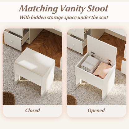 Vanity Desk with Mirror and Lights Makeup Dressing Table Vanity Table and Stool Set, White Makeup Vanities at Gallery Canada
