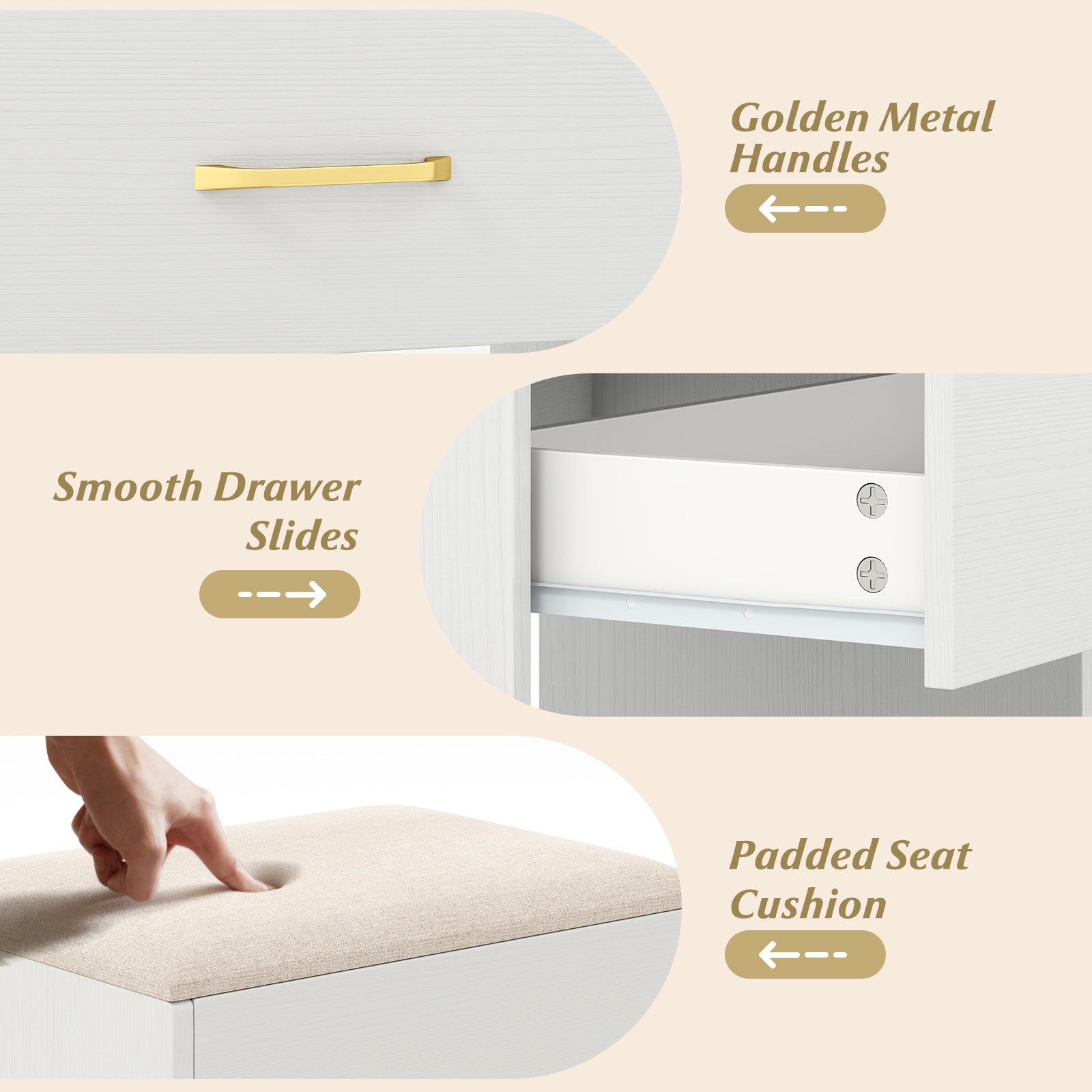 Vanity Desk with Mirror and Lights Makeup Dressing Table with Power Outlets, White Makeup Vanities at Gallery Canada