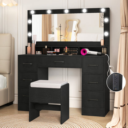 Vanity Desk with Mirror and Lights Makeup Table with Power Outlets, Black Makeup Vanities at Gallery Canada