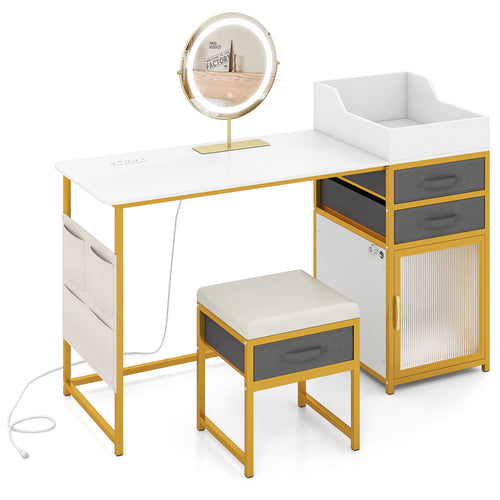 Vanity Desk with Rotatable Lighted Mirror 55 Inch Makeup Vanity Table, White