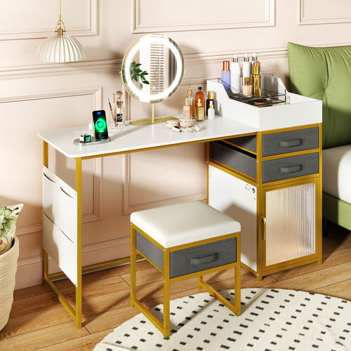 Vanity Desk with Rotatable Lighted Mirror 55 Inch Makeup Vanity Table, White