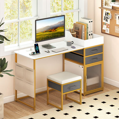 Vanity Desk with Rotatable Lighted Mirror 55 Inch Makeup Vanity Table, White Makeup Vanities at Gallery Canada