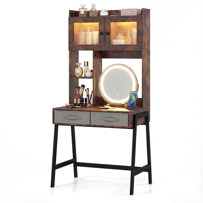 Vanity Desk with Rotatable Mirror and Lights Modern Dressing Table with 3 Light Colors, Brown Makeup Vanities Brown at Gallery Canada