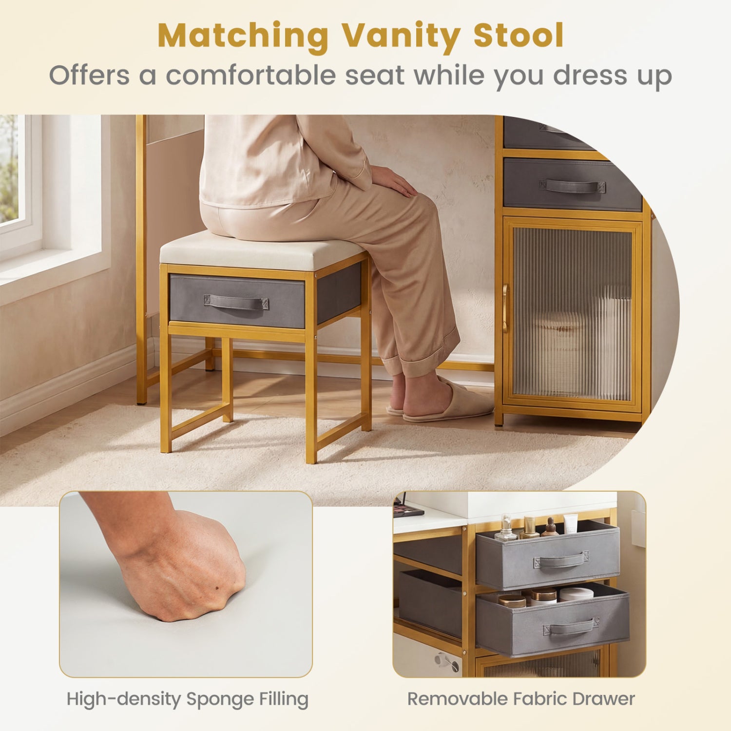 Vanity Desk with Rotatable Lighted Mirror 55 Inch Makeup Vanity Table, White Makeup Vanities at Gallery Canada