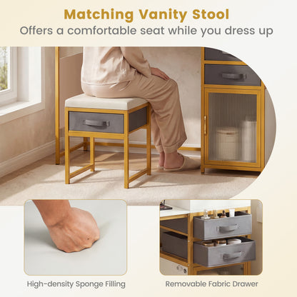Vanity Desk with Rotatable Lighted Mirror 55 Inch Makeup Vanity Table, White Makeup Vanities at Gallery Canada
