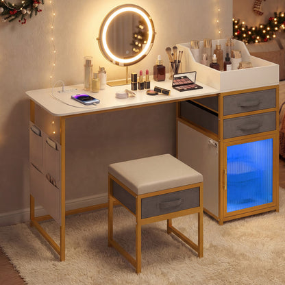 Vanity Desk with Rotatable Lighted Mirror 55 Inch Makeup Vanity Table, White Makeup Vanities at Gallery Canada