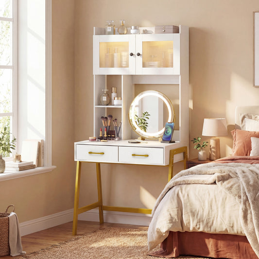 Vanity Desk Rotatable Mirror Lights Dressing Table 3 Colors, White Makeup Vanities White at Gallery Canada