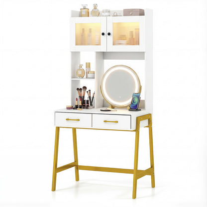 Coiffeuse Miroir Rotatif Lumières Table de Maquillage 3 Couleurs, Blanc
