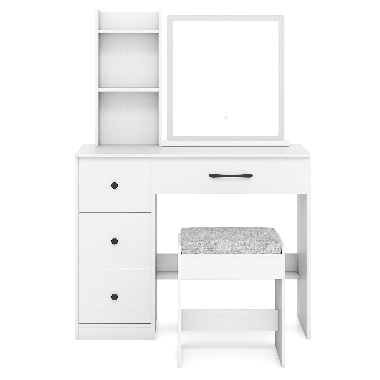 Vanity Desk with Sliding Mirror and Lights Makeup Table and Chair Set with 4 Drawers, White Makeup Vanities at Gallery Canada