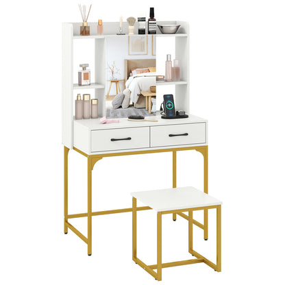 Vanity Desk with Storage Drawers and Charging Station, White Makeup Vanities White at Gallery Canada