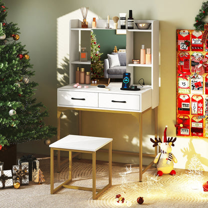 Vanity Desk with Storage Drawers and Charging Station, White Makeup Vanities at Gallery Canada