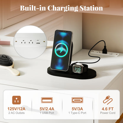 Vanity Desk with Storage Drawers and Charging Station, White Makeup Vanities at Gallery Canada