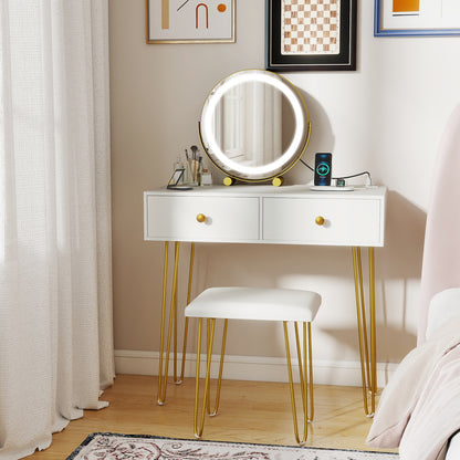 Vanity Desk with with Lighted Adjustable Mirror for Bedroom, White