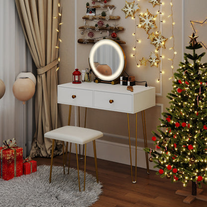 Vanity Desk with with Lighted Adjustable Mirror for Bedroom, White