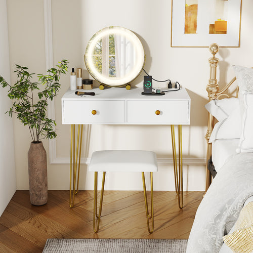 Vanity Desk with with Lighted Adjustable Mirror for Bedroom, White