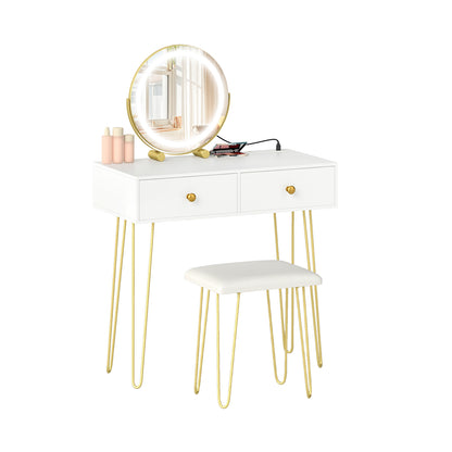 Vanity Desk with with Lighted Adjustable Mirror for Bedroom, White Makeup Vanities at Gallery Canada
