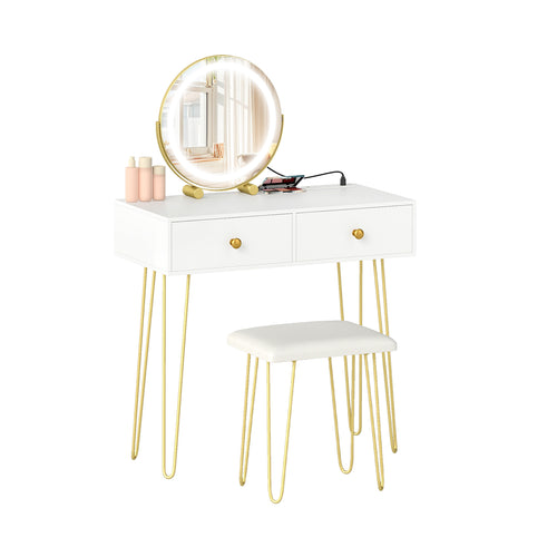 Vanity Desk with with Lighted Adjustable Mirror for Bedroom, White