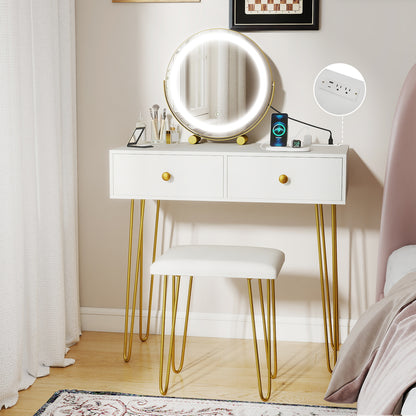 Vanity Desk with with Lighted Adjustable Mirror for Bedroom, White Makeup Vanities at Gallery Canada
