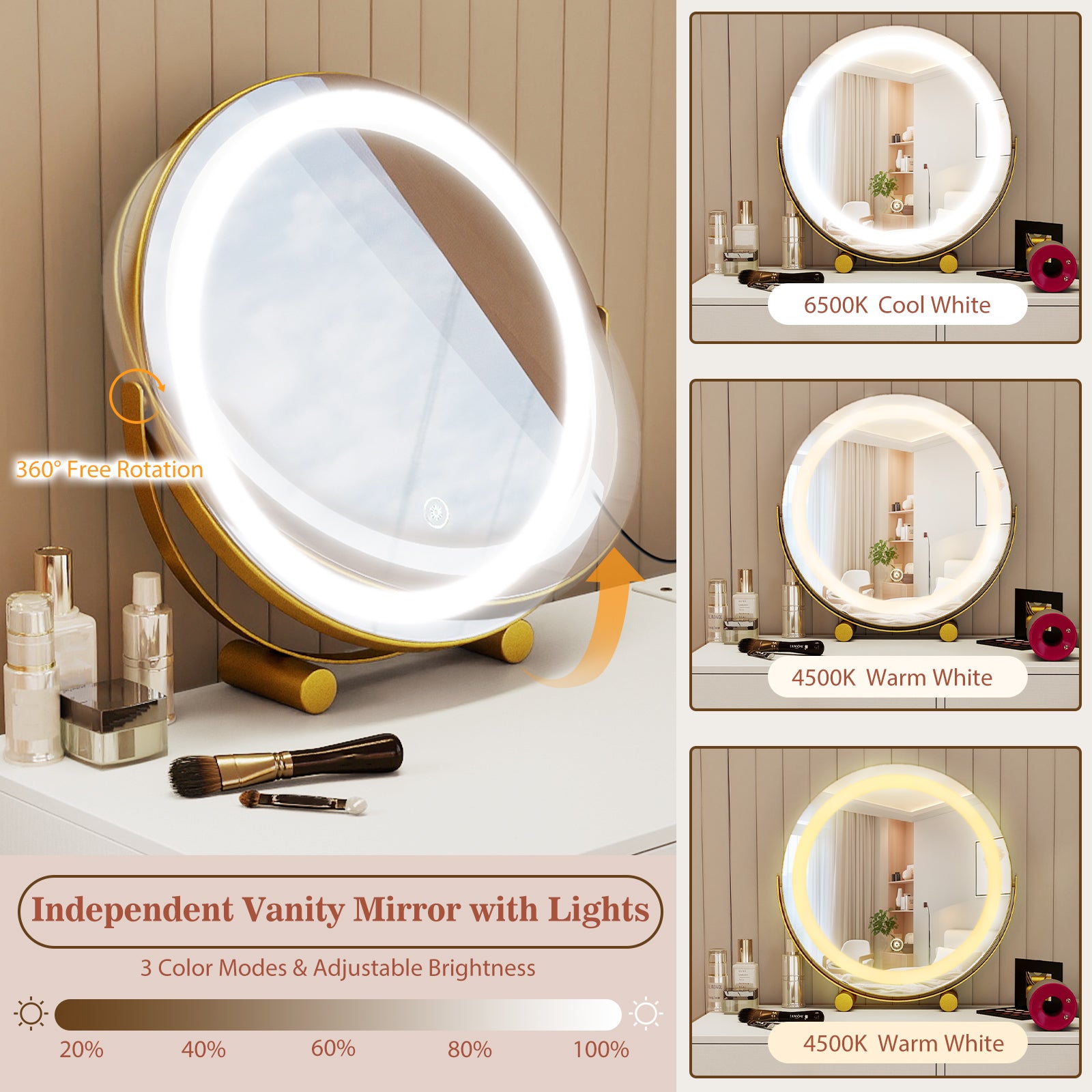 Vanity Desk with with Lighted Adjustable Mirror for Bedroom, White Makeup Vanities at Gallery Canada