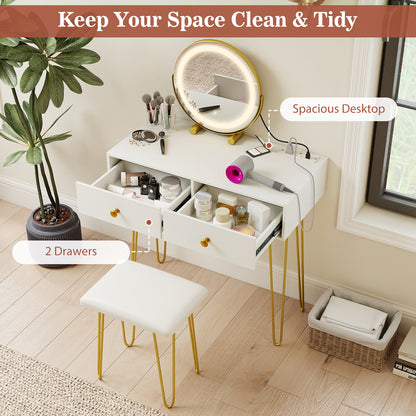 Vanity Desk with with Lighted Adjustable Mirror for Bedroom, White Makeup Vanities at Gallery Canada