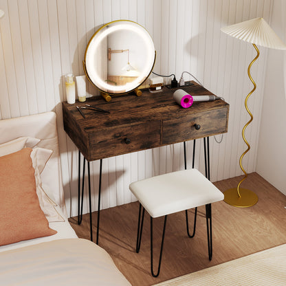 Vanity Desk with with Lighted Adjustable Mirror for Bedroom, Rustic Brown Makeup Vanities at Gallery Canada