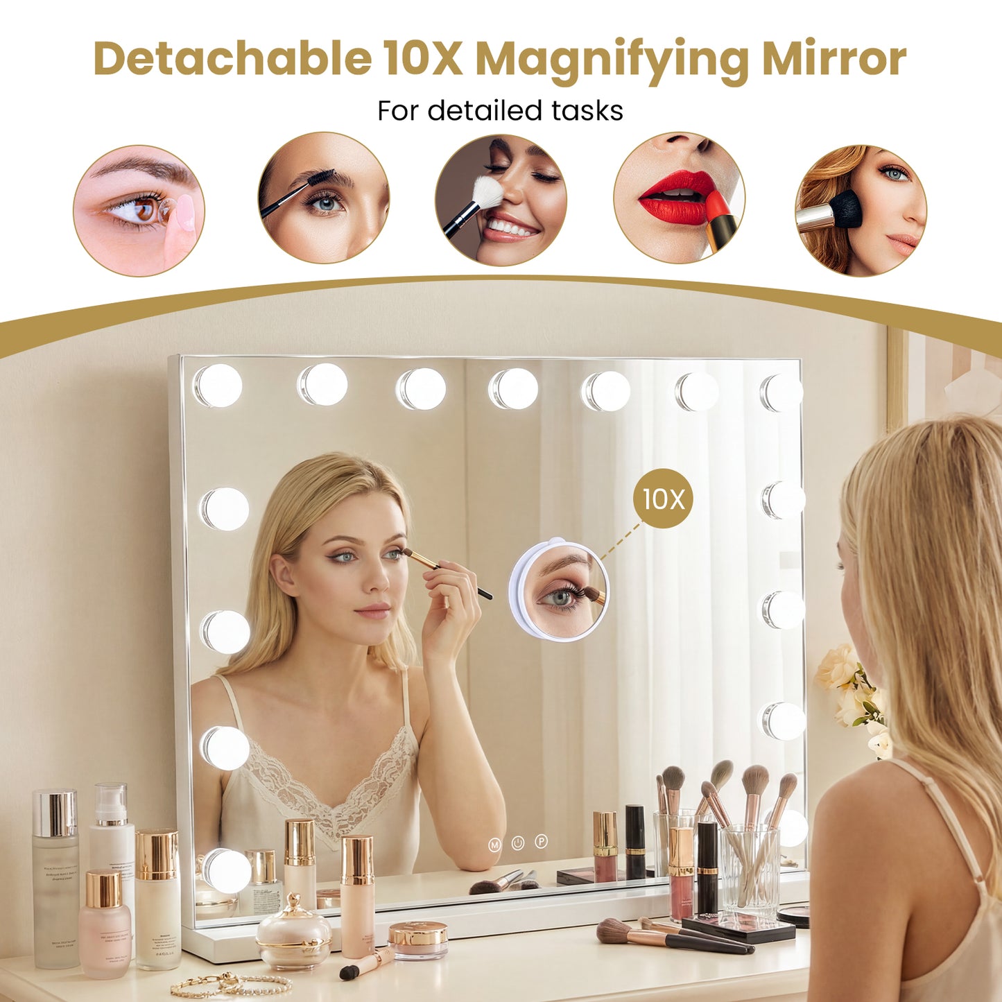 Vanity Mirror with Lights with 10X Magnification for Vanity Desk, White Wall Mirrors at Gallery Canada