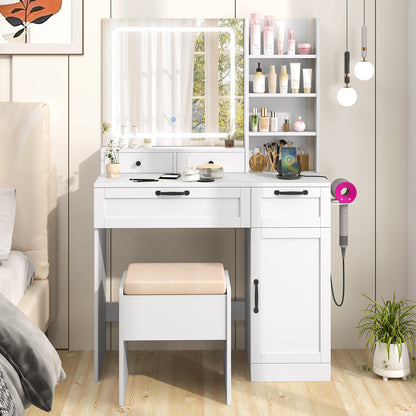 Vanity Set with Mirror and 3 Lighting Modes and Adjustable Brightness, White Makeup Vanities at Gallery Canada