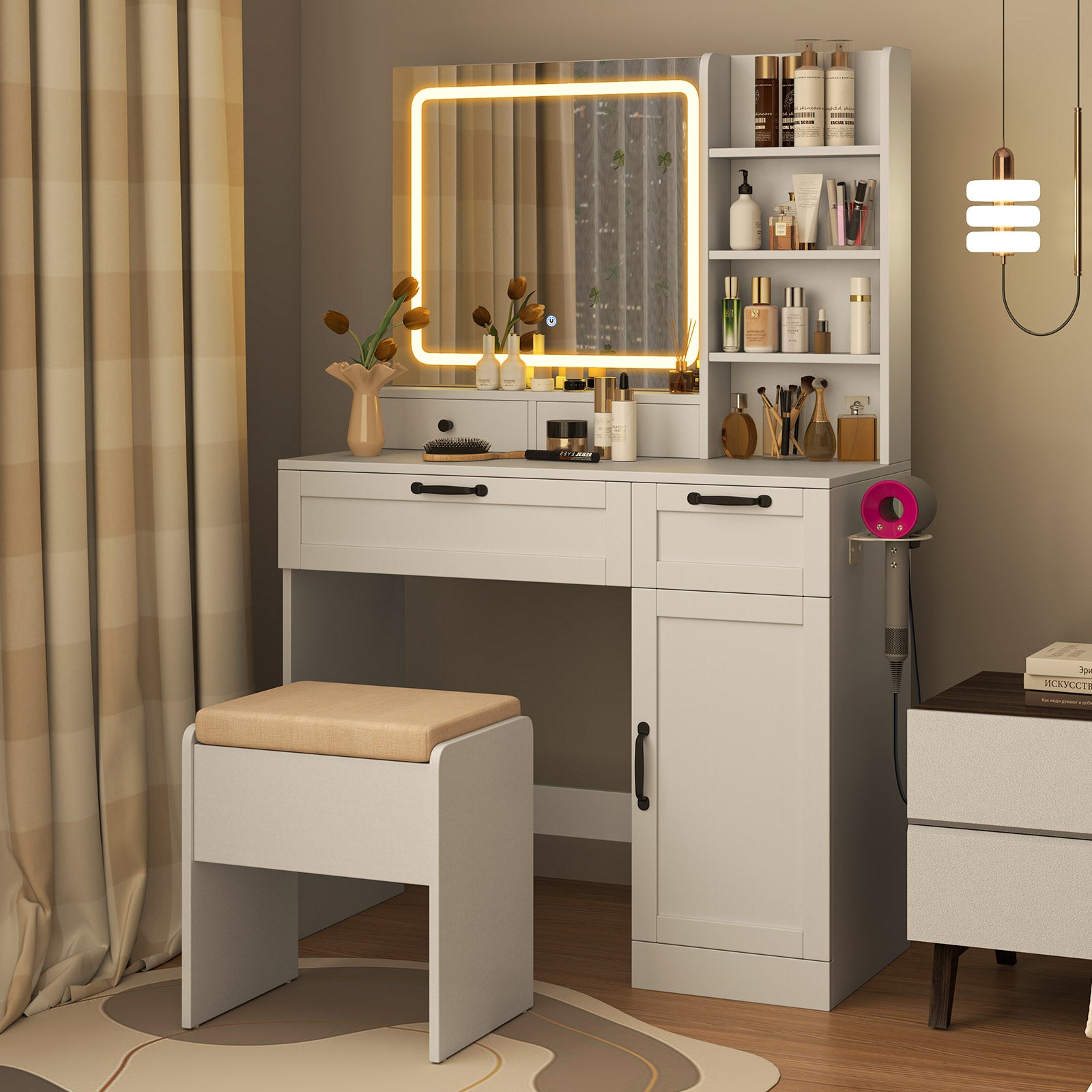 Vanity Set with Mirror and 3 Lighting Modes and Adjustable Brightness, White Makeup Vanities at Gallery Canada