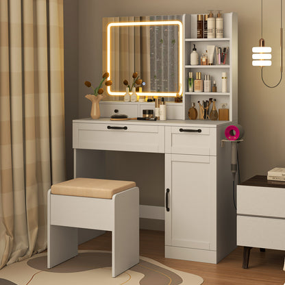 Vanity Set with Mirror and 3 Lighting Modes and Adjustable Brightness, White Makeup Vanities at Gallery Canada