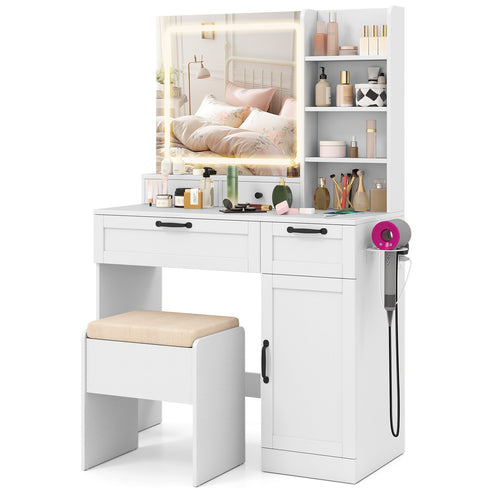 Vanity Set with Mirror and 3 Lighting Modes and Adjustable Brightness, White