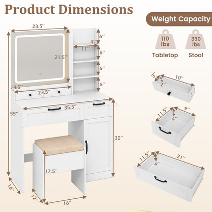 Vanity Set with Mirror and 3 Lighting Modes and Adjustable Brightness, White Makeup Vanities at Gallery Canada