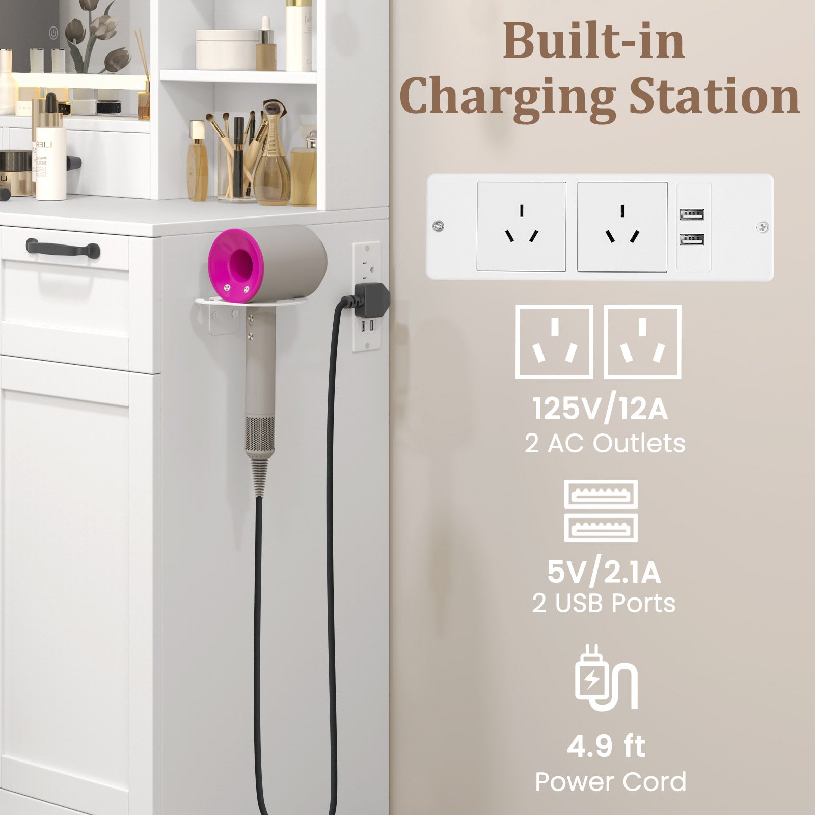 Vanity Set with Mirror and 3 Lighting Modes and Adjustable Brightness, White Makeup Vanities at Gallery Canada