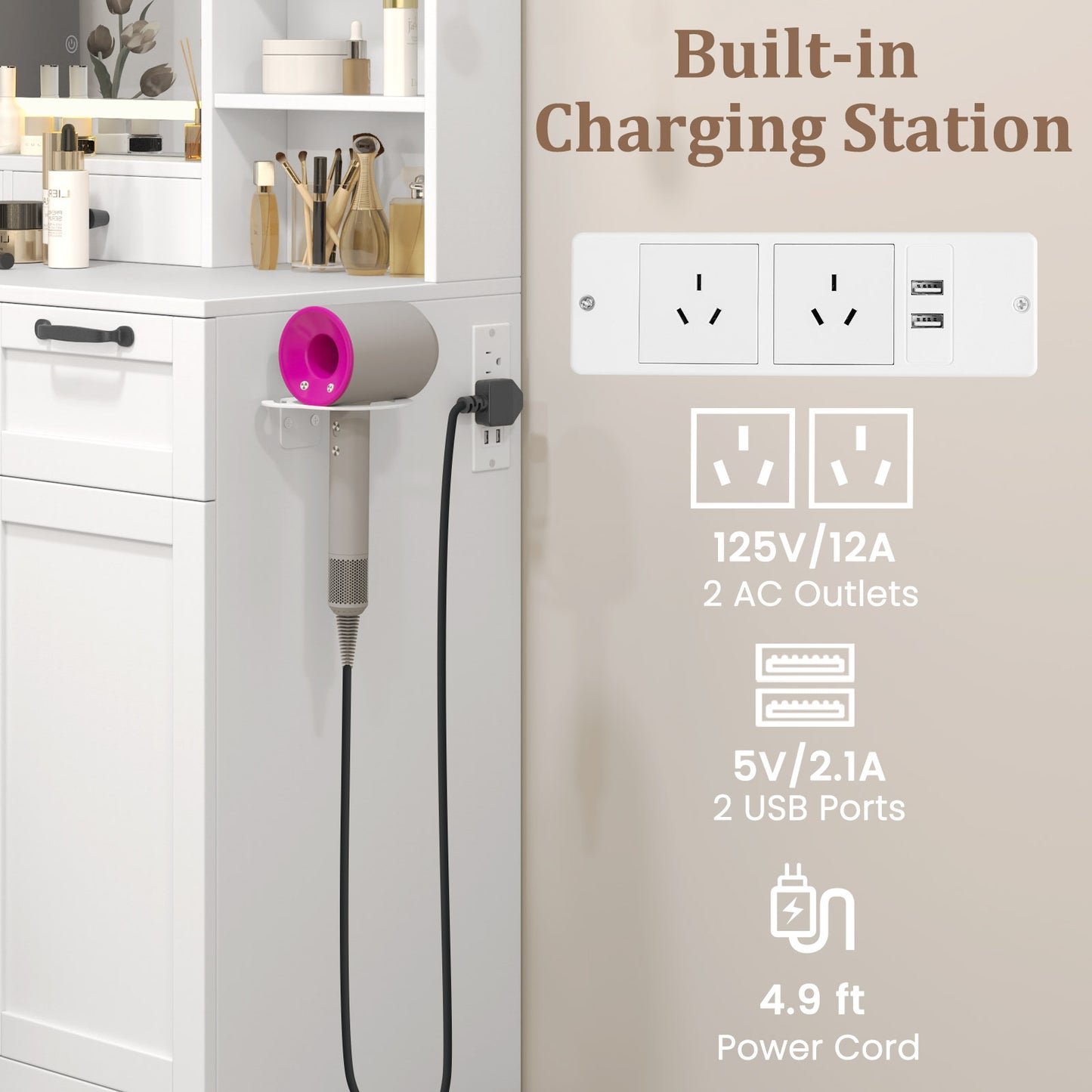 Vanity Set with Mirror and 3 Lighting Modes and Adjustable Brightness, White Makeup Vanities at Gallery Canada