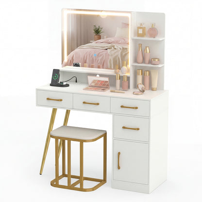 Vanity Set With Mirror, Lights, Adjustable Brightness, White Makeup Vanities at Gallery Canada