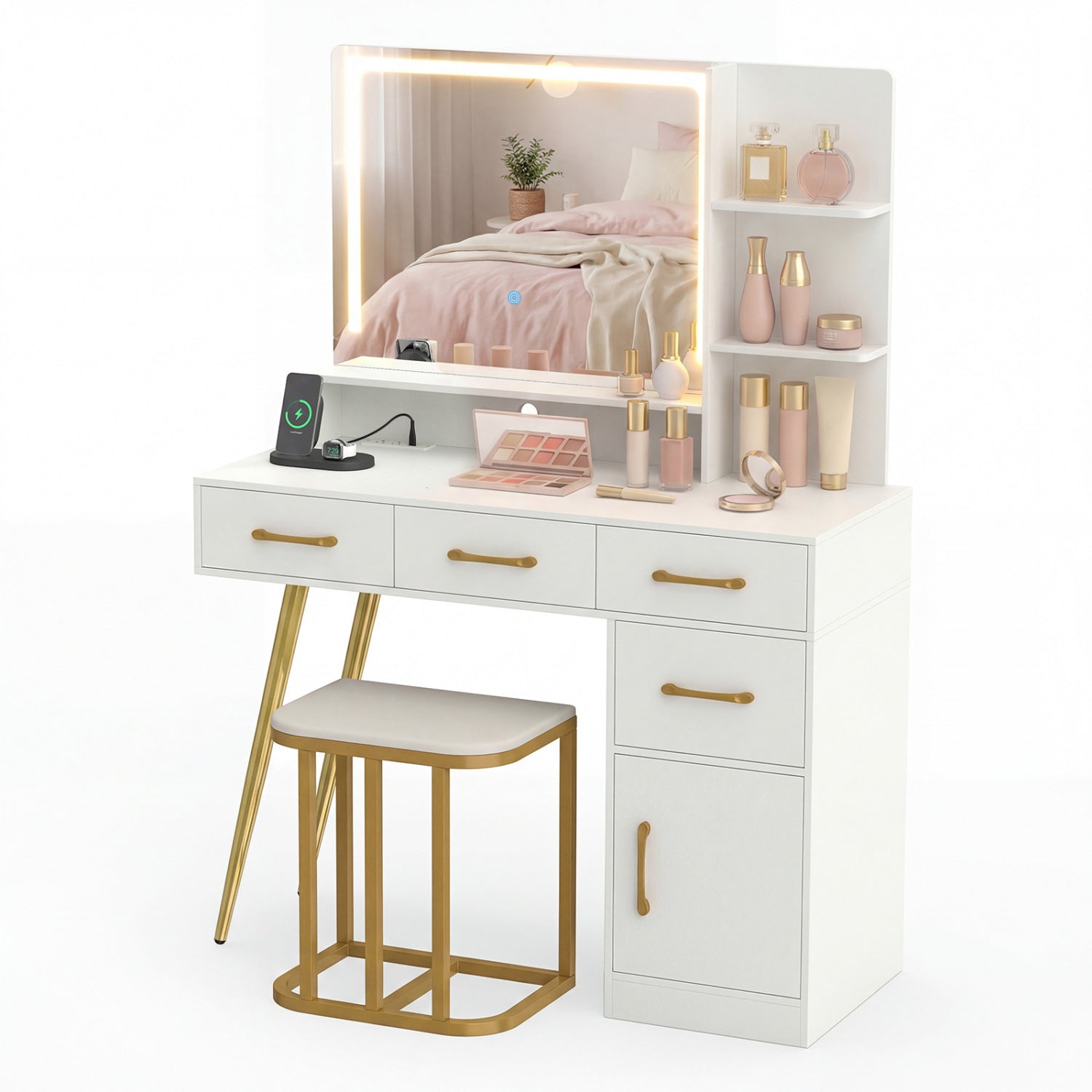 Vanity Set With Mirror, Lights, Adjustable Brightness, White Makeup Vanities White at Gallery Canada