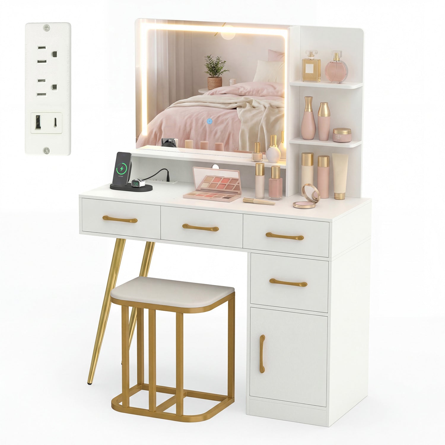 Vanity Set With Mirror, Lights, Adjustable Brightness, White Makeup Vanities at Gallery Canada