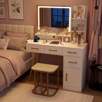 Vanity Set With Mirror, Lights, Adjustable Brightness, White Makeup Vanities at Gallery Canada